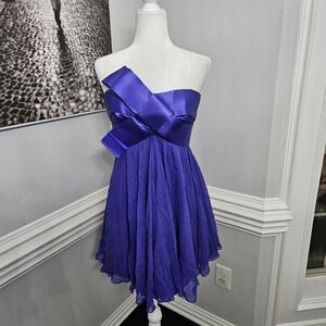 Marchesa Notte silk strapless dress size 6 purple